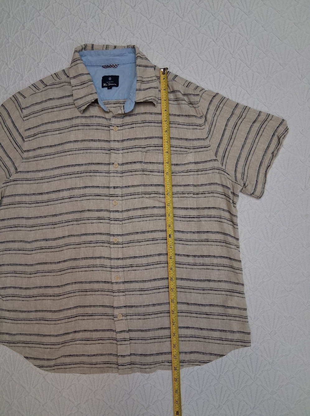Ben Sherman Club Room Beige Short-Sleeve Button-Down with Navy Stripes - Picture 10 of 17